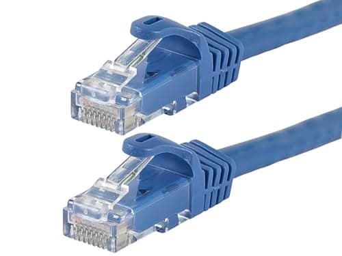 Monoprice Cat6 50ft Blue Patch Cable UTP 24AWG 550MHz Pure Bare Copper Snagless RJ45 Flexboot Series Ethernet Cable- Pack of 1