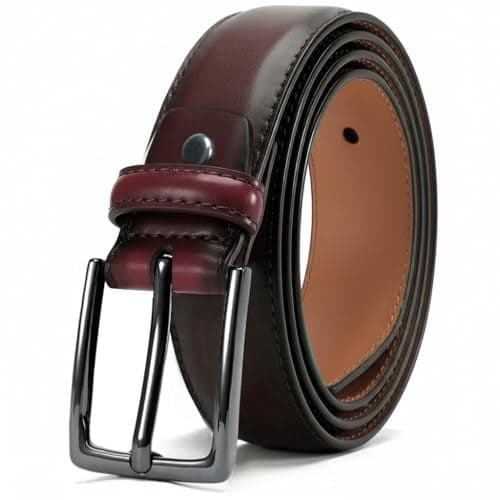 WildHorn Men's Genuine Leather Pin Buckle Belt | Leather Belt for Men | Formal & Casual Wear | Stylish and Durable with Adjustable fit up to 48” (MAROON)