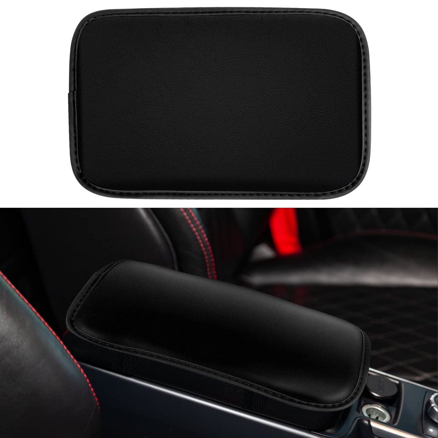 Amiss Auto Center Console Pad PU Leather Car Armrest Seat Box Cover Protector Universal Waterproof Non Slip Soft Center Console Armrest Pad for Most Vehicle SUV Truck Car Black