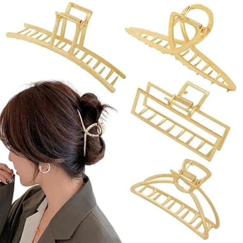 4pcs Metal Gold Hair Clips for Women Geometry Square Cross Big Small Hair Clamps Jaw Crab Barrette for Thick Thinner Long Hair Fashion Womens Hair Accessories Styling Tools Gifts