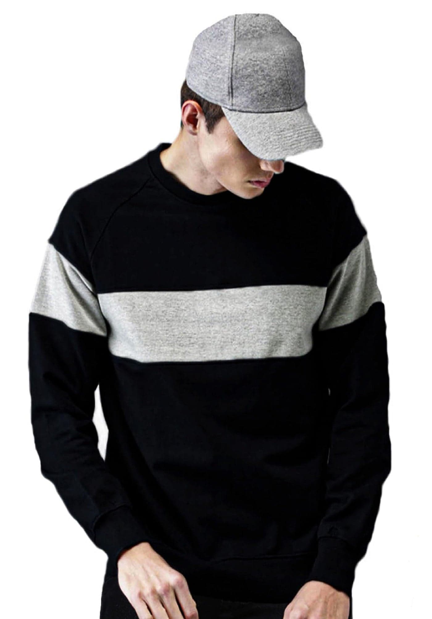 LEOTUDE Men's Regular Fit Round Neck Loopknit Sweatshirt (Color: Black Gray Size: 2XL)