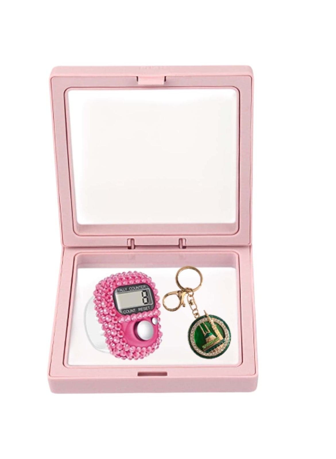 Islamic Digital Tasbeeh Counter & Madina Keychain Gift Set Pink