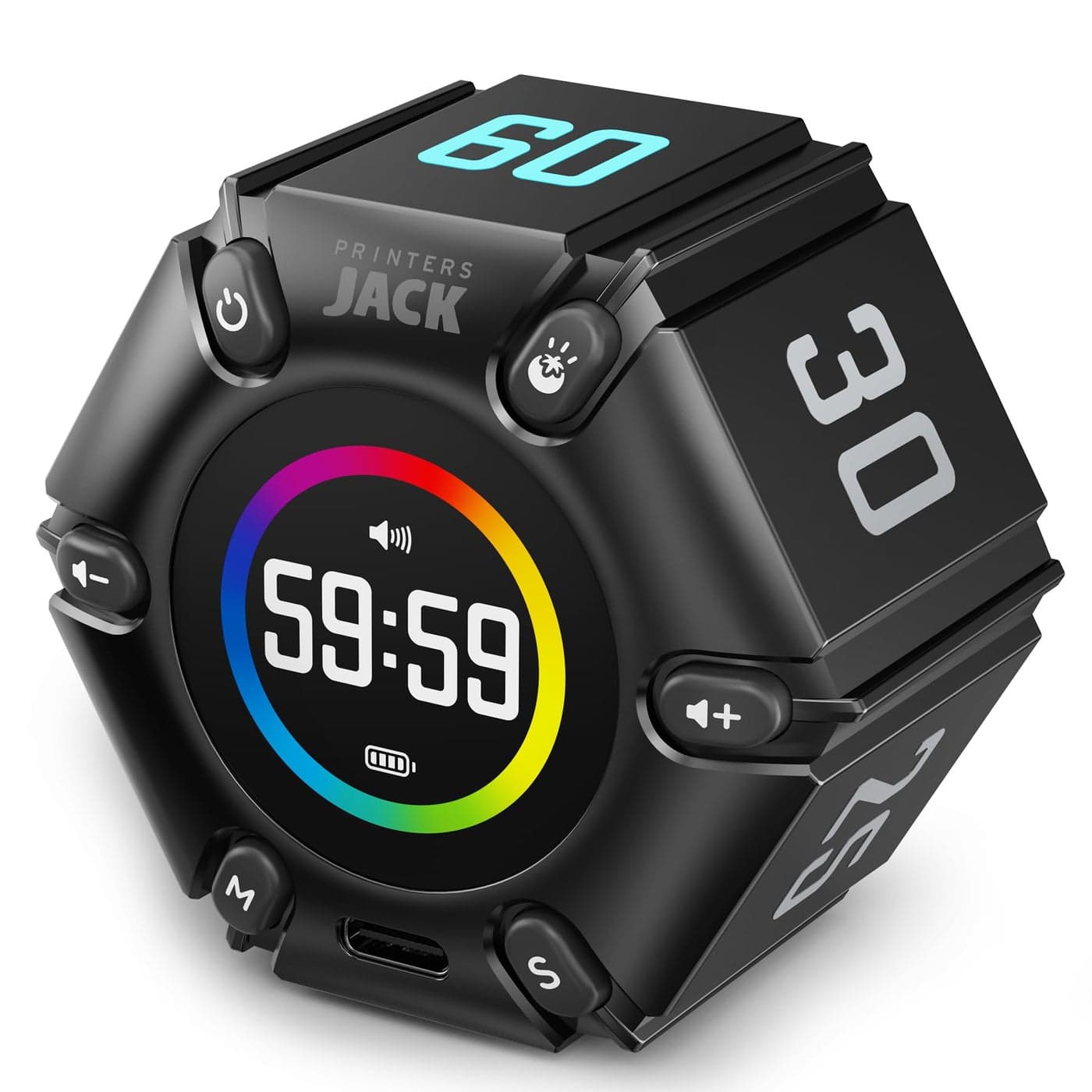 Jack Pomodoro Timer Productivity Cube Visual Focus Timer Mute Vibration Adjustable Sound Alert for Office ADHD Study Work 3510253060min Custom Countdown Black