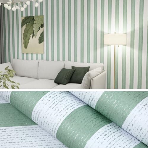 Biyoee Green Stripe Peel and Stick Wallpaper 15.7" x 118" Green and White Self-Adhesive Wallpaper Removable Waterproof Contact Paper for Cabinets,Bedroom,Nursery,Accent Wall