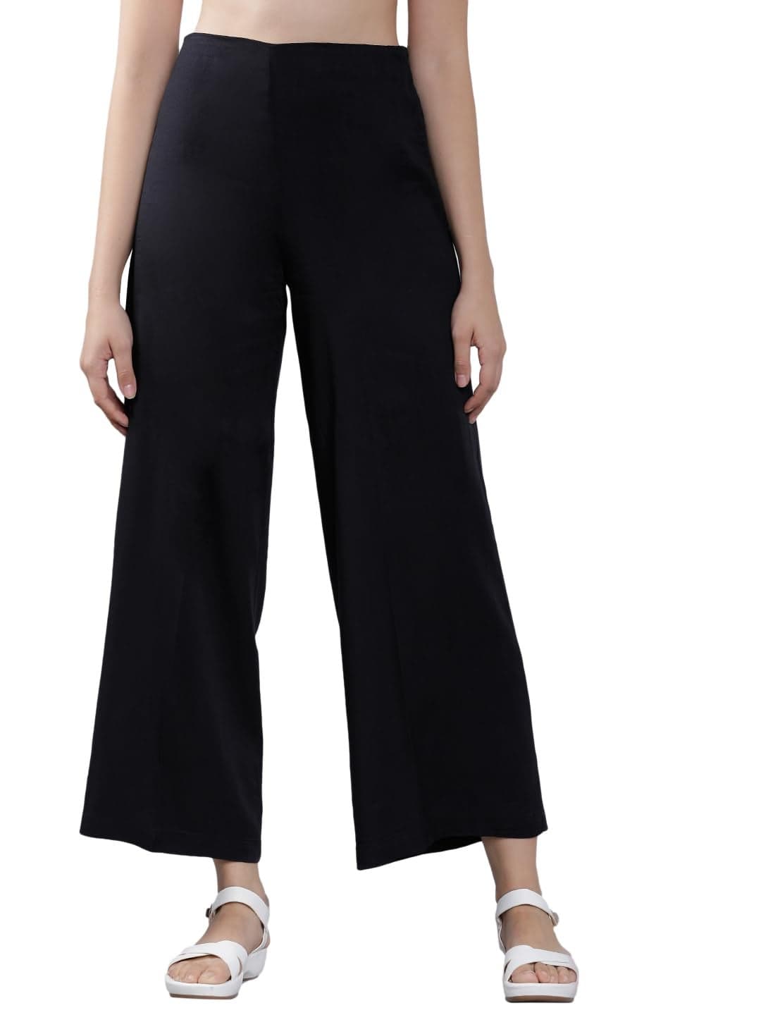 Tokyo Talkies Women Black Straight Fit Solid Parallel Trousers | Women Trousers