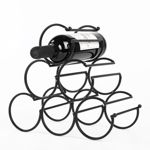 JHY DESIGN Iron Tabletop Wine Rack 11.5''x6''x10.5'' Rustic Wine Bottle Rack Storage Wine Shelf Freestanding Wine Holder Portable Wine Cabinet Mini Bar for Home Counter(6 Bottles Design Dia 3.5inch)