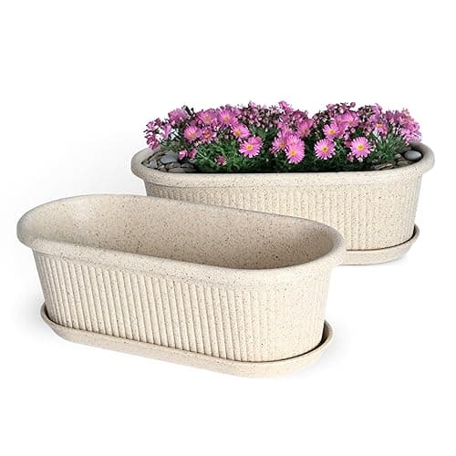Eha Earth Friendly Regalia 12 Inch Pots and Planters Set of 2 | Bamboo Based, UV Protected | Planter for Indoor & Balcony Window Flower Pots | Sand Castle