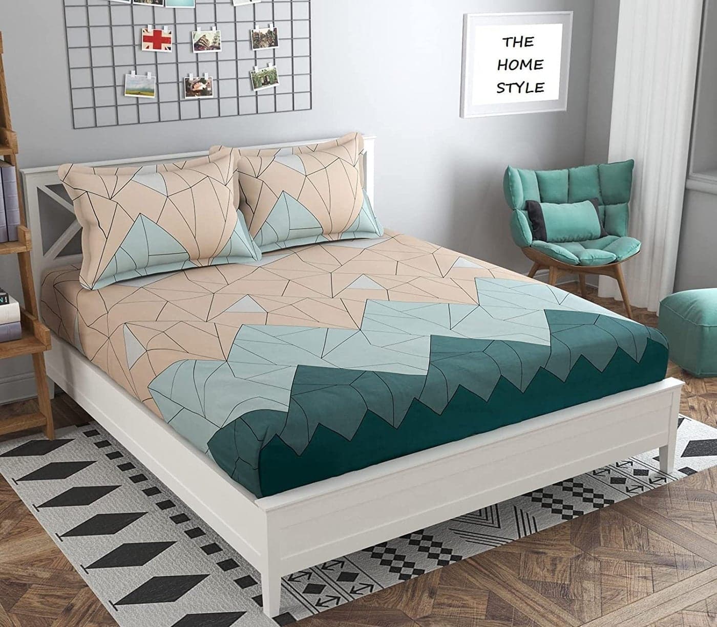 Dreaming Owl 350 TC Cotton Feel Glace Cotton Elastic Fitted Printed King Size Double Bed Bedsheet with 2 Pillow Covers Fits Upto 8 inches Mattress, Size- 72X78 Inches, Pastel Green