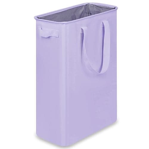 efluky Slim Laundry Basket, Narrow Laundry Hamper with Handles, Collapsible Dirty Clothes Hamper, Tall Laundry Bin for Laundry Room, Dorm and Bedroom, 12.7 Gallons(48L) Light Purple