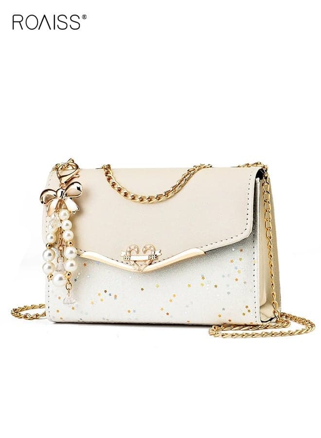 Women Stylish Crossbody Bag with Exquisite Pendant and Magnetic Buckle, Large Capacity Shoulder Bag with Metal Chain and 3 Compartments, Elegant Chic Handbag for Ladies, Ideal for Dating, Shopping and Everyday Use