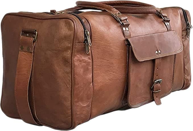 24 Inch Large Leather Duffel Travel Duffle Gym Sports Overnight Weekender Bag brown