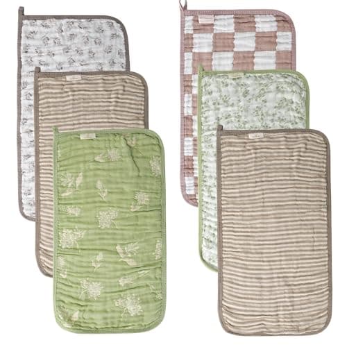 HardNok 6Pack Muslin Baby Burp Cloths Made with Organic Cotton 6Layer Absorbent Gentle for Newborn Feeding Burping UltraSoft 20x10 Inch Set in Natural Sage