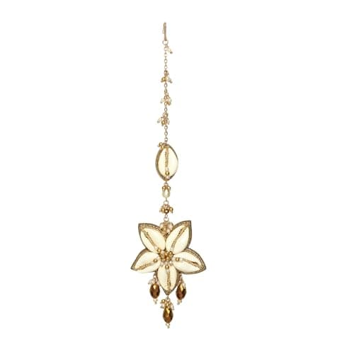 SANJOYA by EVERSTYLISH Embroidered Maangtika for Women | Shell, Beads & Glass Drop Statement Headpiece | Ethnic Jewelry for Weddings, Festivals & Special Occasions