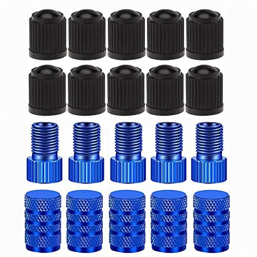 Alloygold Presta Valve Adapter 5 Pcs Presta to Schrader Adapters FrenchUK to US Bike Valve Adapter with 15 pcs Valve Caps Bicycle Pump Adapter for Mountain Bike Road Bike and Cars Blue