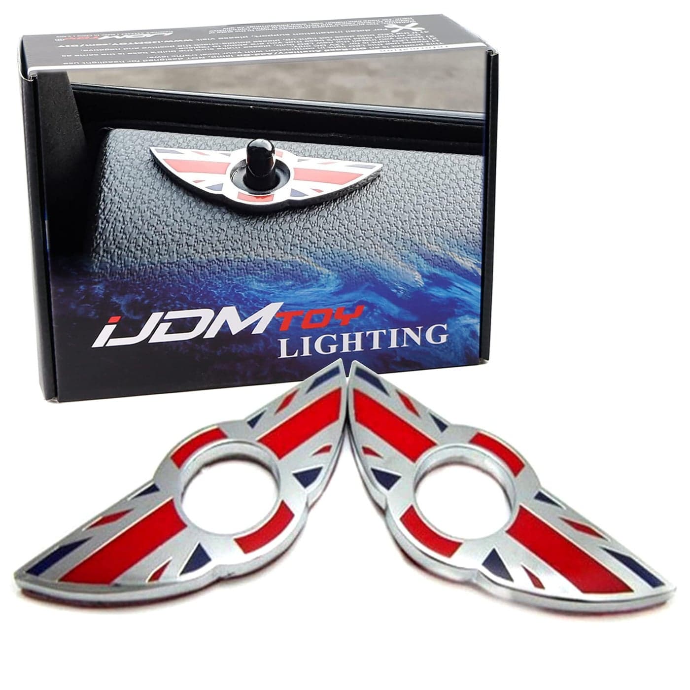 iJDMTOY 2 Union Jack Style Wing Emblem Rings Compatible with MINI Cooper R55 R56 R57 R58 R59 Door Lock Knobs RedBlue UK Flag Design Does not fit R60 R61 nor F55 F56 Models