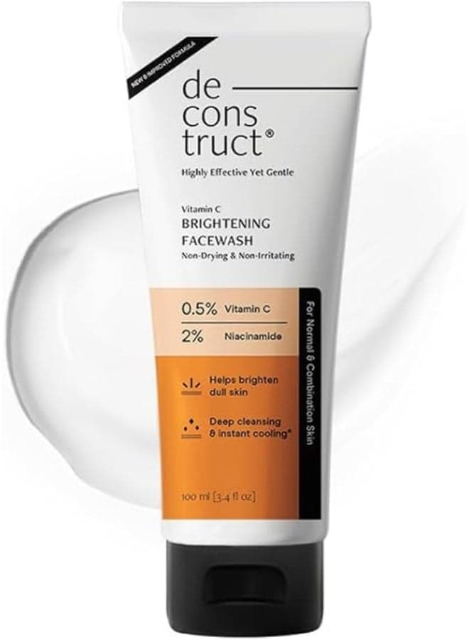 Deconstruct Brightening Face Wash with 0.5% Vitamin C + 2% Niacinamide|For Glowing & Bright Skin|Non-Drying & Non-Irritating Formula|Fades Dark Spots|All Skin Types | Facewash for Men & Women | 100ml