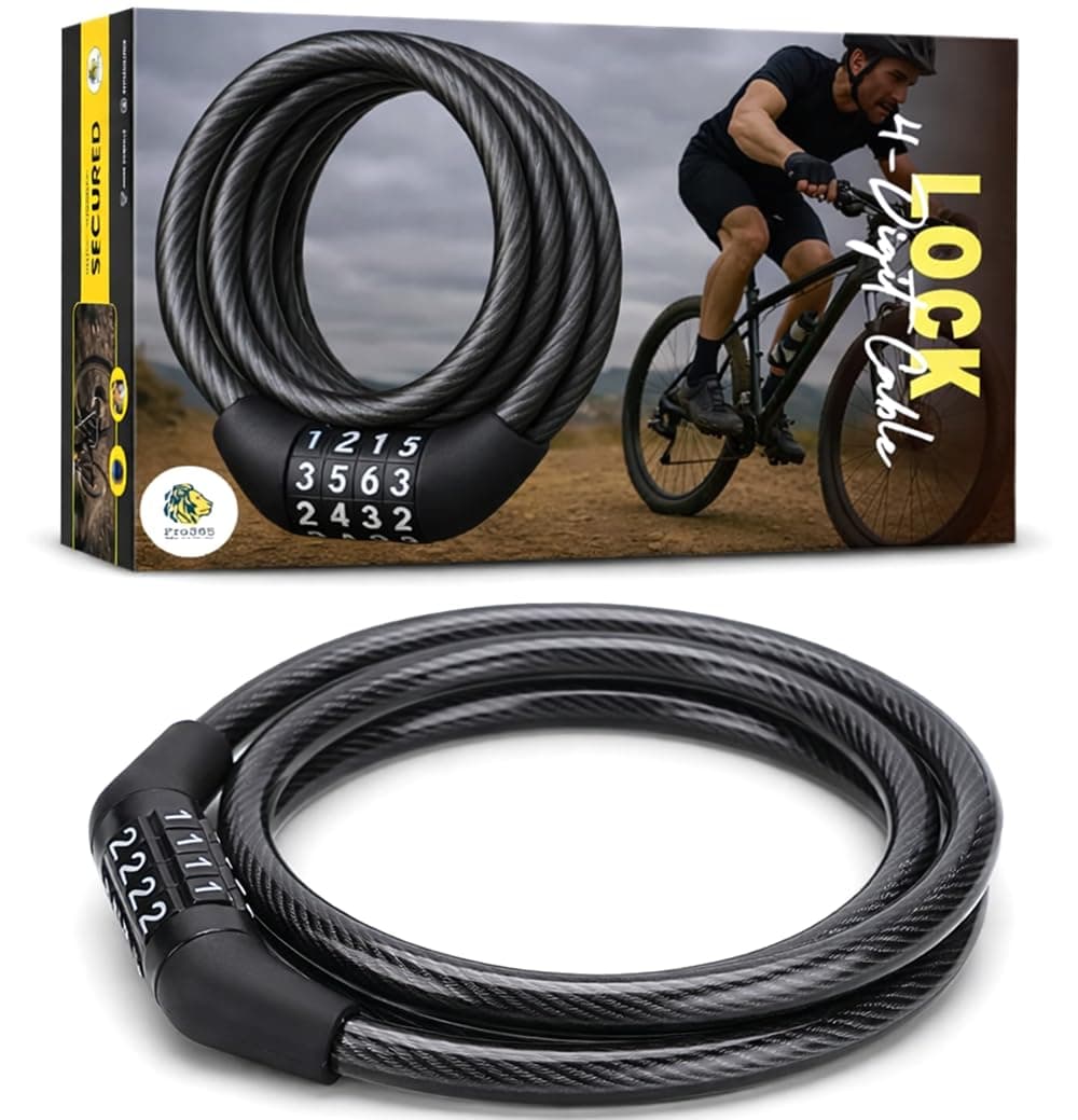 PRO365 Premium 4 Digit Combination Cycle Lock | Heavy-Duty Anti-Theft Steel Cable with PVC Coating | 12mm x 1200mm Universal Lock for Bike, Bicycle, Helmet & Luggage