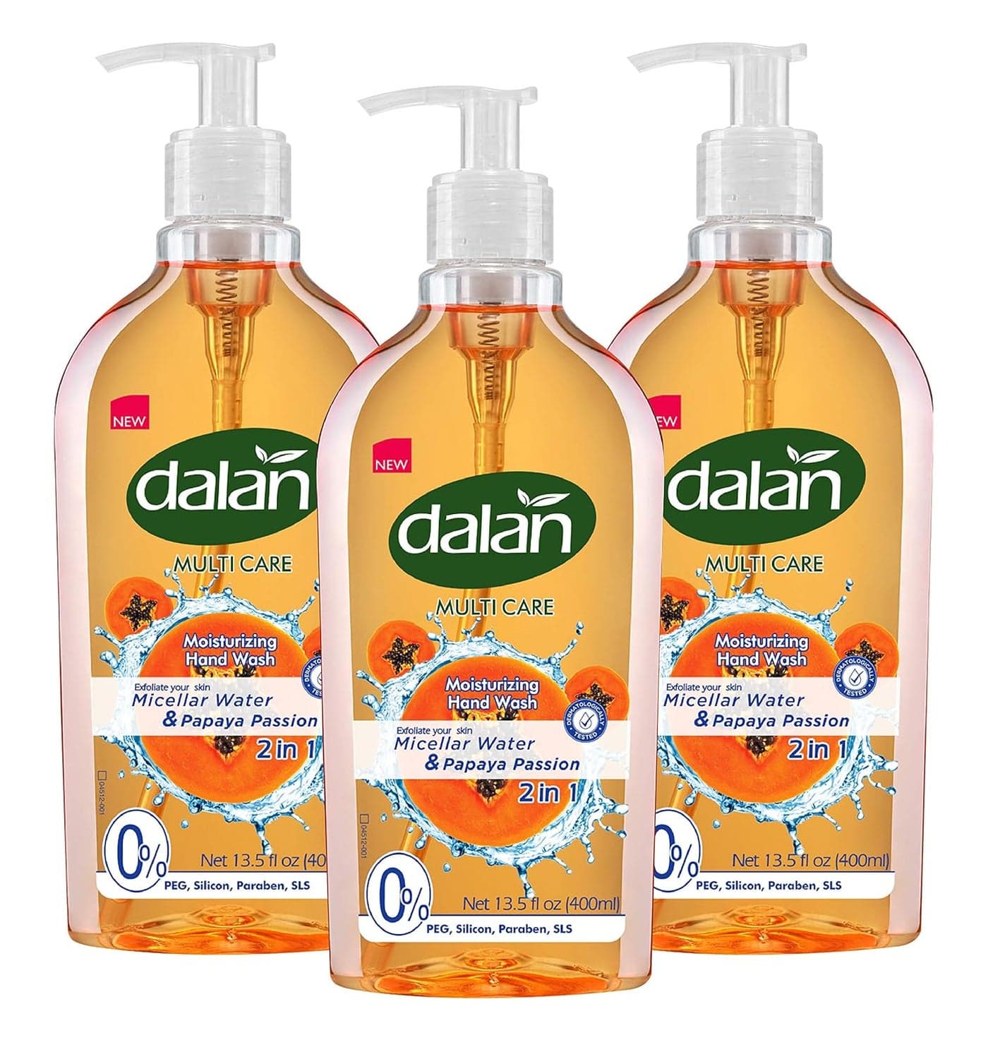 Dalan Papaya Passion Multicare Ultra Moisturizing Liquid Hand Soap for Normal and Dry Hands Fresh Clean and Soft Feeling 135 Fl Oz 400 mL Pack of 3