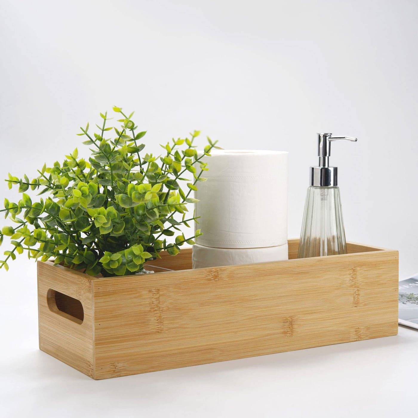 Toilet Tank Paper Basket for Back of Tank Top Bamboo Bathroom Storage for Organizing 15 x 6 x 4 inch