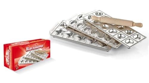 Imperia Ravioli Molds - Set of 3 (Stars, Hearts, Fish) Made in Italy w Rolling Pin, Great for Homemade Pasta Noodles, Italian Cooking Gift, Stainless Steel Durable Construction, Easy to Use Press