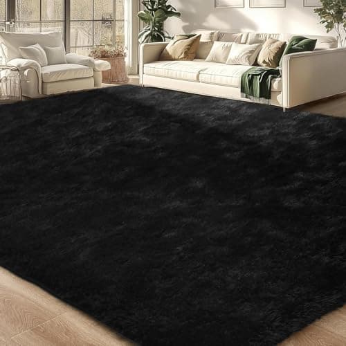Merelax Soft Area Rug for Livingroom Bedroom Machine Washable 4x6 Black Rugs Fluffy Shaggy Bedside Rug Non Slip Indoor Carpet for Nursery Kids Room Home Decor Aesthetic