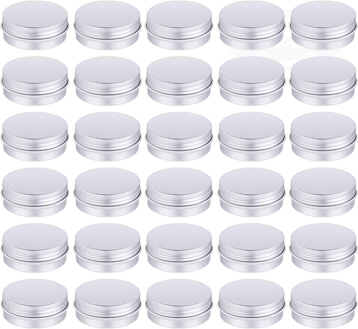 Petutu 30 Pack Tin Cans Screw Top Round Metal Lip Balm Tins Containers with Lids (1oz)