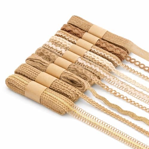 KINGLAKE 9 Rolls Burlap Lace Ribbon Natural Jute Ribbon Boho Ribbons Rustic Ribbons for DIY Crafts Gift Wrapping Party Wedding Decorations and Sewing