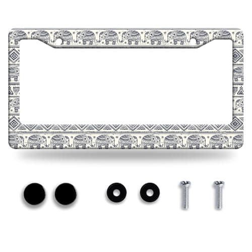 Personalise Elephant Ethnic Style License Plate Frame Animal License Plate Frames Car Universal Stainless Steel Accessories Cars Decor with 2 Holes and Screws Fits Standard Us Vehicles 122 X 6 Inch