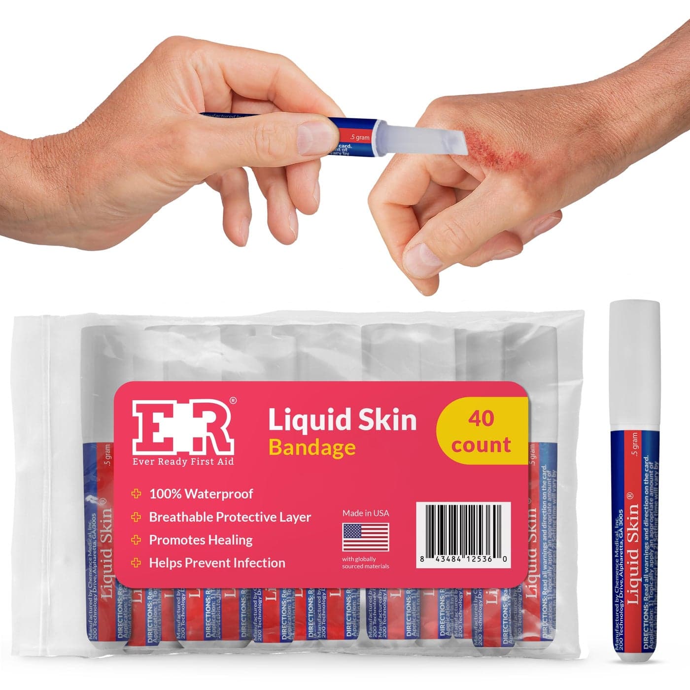 Liquid Bandage for Skin Waterproof Skin Glue for Wound Closure Flexible Liquid Barrier with NonSting Formula LongLasting Liquid Bandage 40 Count