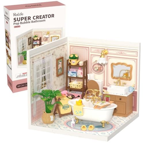 Rolife Super CreatorDIY Plastic Miniature House for Adults Mini Blocks Model Kit Building Sets DIY CraftsHobbiesBuilding Blocks Toys for Adults Pop Bubble Bathroom