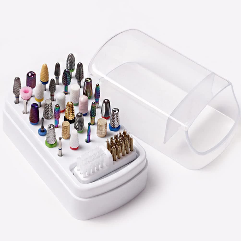 minkissy Round Nail Drill Bits Holder with Nail Drill Bits Brush, 30 Holes Nail Drill Bits Stand Displayer Organizer (Not Include Nail Drill Bits)
