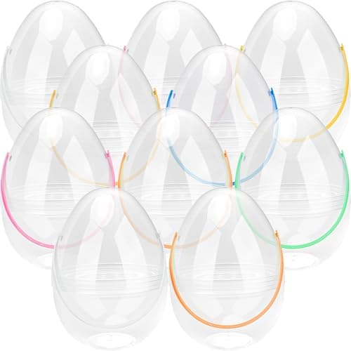 10 Pack 10 Inch Giant Clear Easter Eggs DIY Jumbo Transparent Easter Eggs Fillable Oversized Plastic Eggs with Colorful Handles for Easter Hunt Decoration