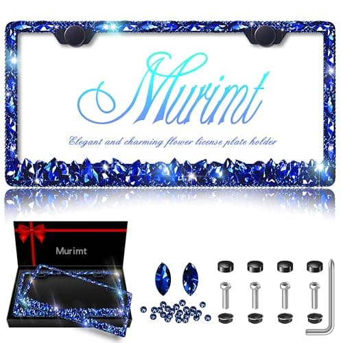 Murimt Blue Bling License Plate Frames 2 Pack Sparkly Glitter Bedazzled License Plate Frame Bling License Plate Holder Cover - High End Gift Box Packaging