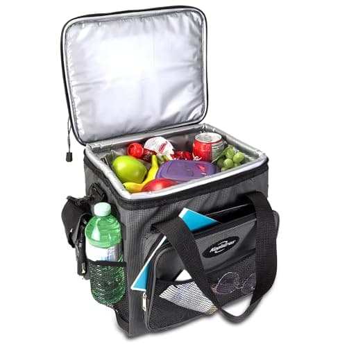 Koolatron Electric Portable Cooler Plug in 12V Car Cooler Bag 14 qt 13 L BlackGray SoftSided No Ice Thermo Electric Portable Fridge for Camping Adjustable Shoulder StrapTravel Road Trips