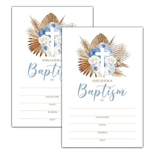 Nopoben Baptism Invitations with Envelopes, Boho Florals, Invites for First Communion, Christening, Religious Celebration & Reconciliation, Baby Dedication (XLyqk-001)