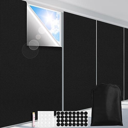 FADOTY Blackout Curtains for Bedroom, Portable 100% Black Out Window Cover Film, Cuttable Blackout Shades Fabric Sheet, No Drill Window Blinds, Sun Heat Light Blocker for Travel Media Dorm, 57'' W
