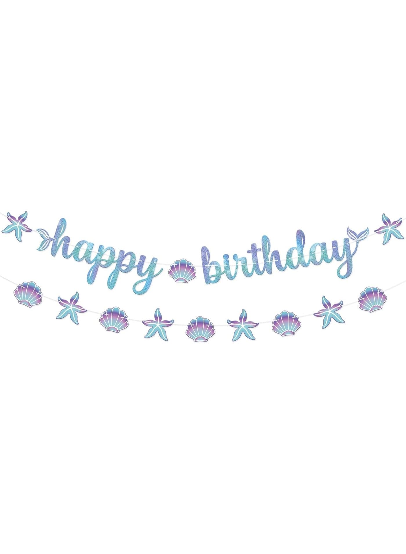 Blue Happy Birthday Banner - 10 Feet, No DIY | Mermaid Birthday party Decorations, Happy Birthday Sign | Mermaid Birthday Banner for Under The Sea Party Decorations