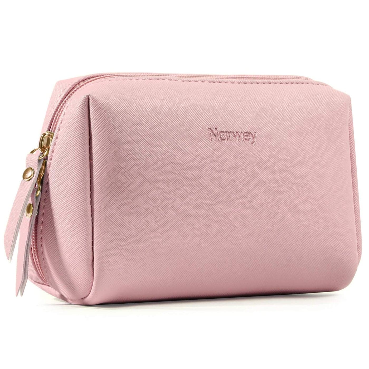 Narwey PU Leather Small Pink Makeup Bag for Purse Mini Cosmetic Bag Travel Makeup Pouch Zipper Pouch Cute Make up Bags with Compartments for Women Girls Small Pink
