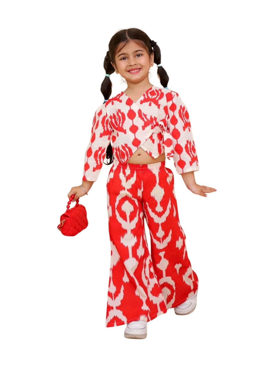 AJ DEZINES Kids Cotton Full Sleeve Red Co-ords Set for Girls - Casual Outfit | Vacation Wear |Beach Dress | Abstract Printed Top Pant for girls(G-CO-2031-RED-12-18M-16)
