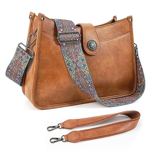 APHISON Crossbody Bags For Women Trendy, Vegan Leather Hobo Handbags Crossbody Purses Shoulder Bucket Bag with 2 Strap Brown