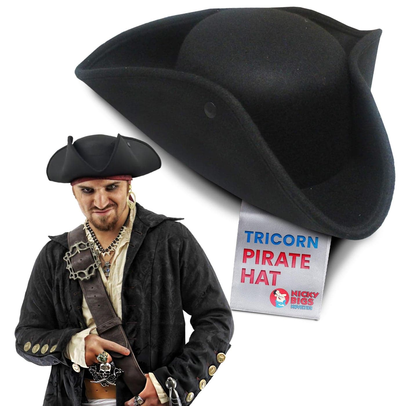 Nicky Bigs Novelties - Colonial Tricorn Pirate Hat - Adult Women and Mens Pirate Hat - Pirate Costume Accessory Colonial Hat
