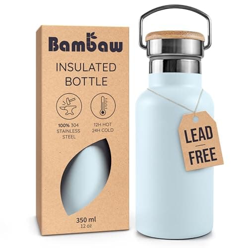 Bambaw 12 oz Insulated Water Bottle, Water Bottle Stainless Steel, Small Size with Handle Easy to Carry, For School or Work, Keeps Drinks Cold 24h & Hot 12h, Lightweight & Durable (Ice blue)