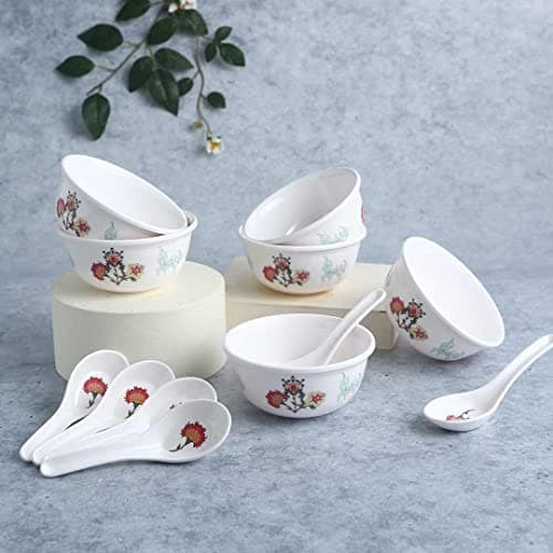 Wonderchef Venice Soup Bowl with Spoon - Red, Set of 12
