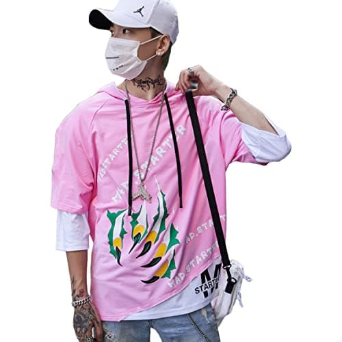 London Hills Printed Oversized Hoodies for Men | Half Sleeve Oversized Tshirt for Men Pink