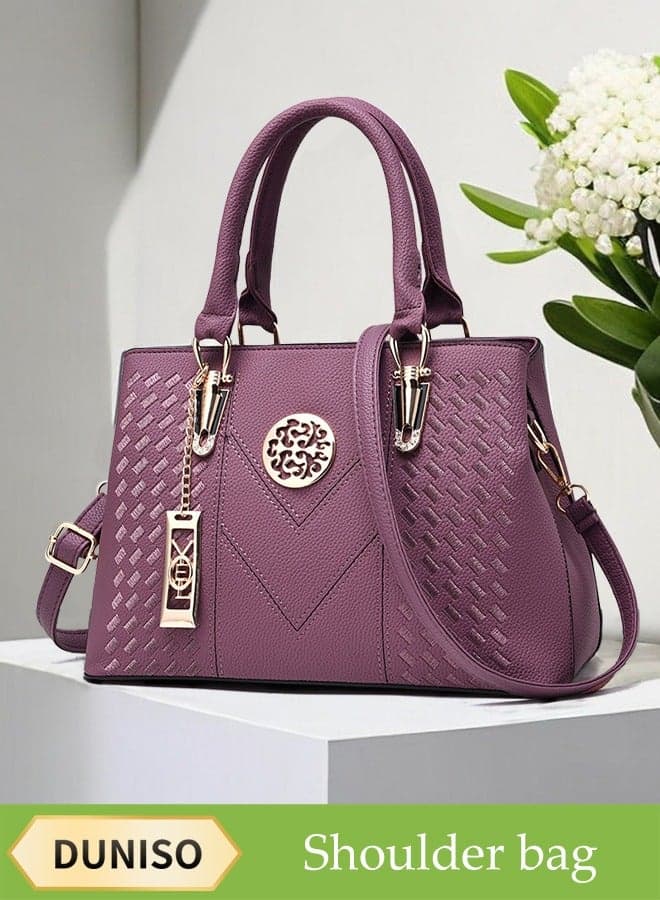 Fashionable Embroidered Women's Handbag,Shoulder Bag,High-capacity,Messenger Bag,Suitable for Business Commuting,Purple