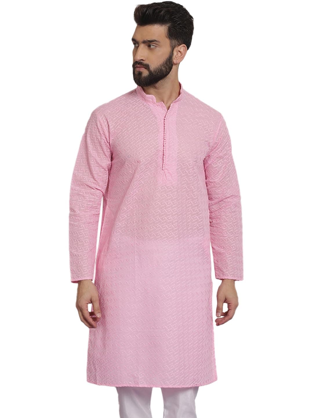 SOJANYA (Since 1958 Ethnic Motifs Embroidered Thread Work Pure Cotton Pink Straight Only Kurta