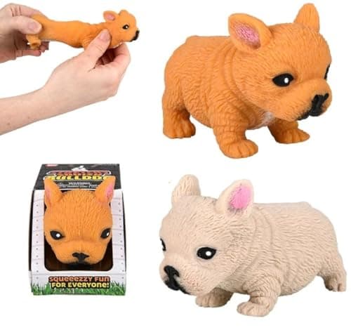 Squishy Stretchy Bulldog 25 to 65 Rubber Fidget Sensory Toy Filled with Sand Great Stress Relief Dog Toy for Kids Adults and Pets 2 Bulldogs Tan Brown Color