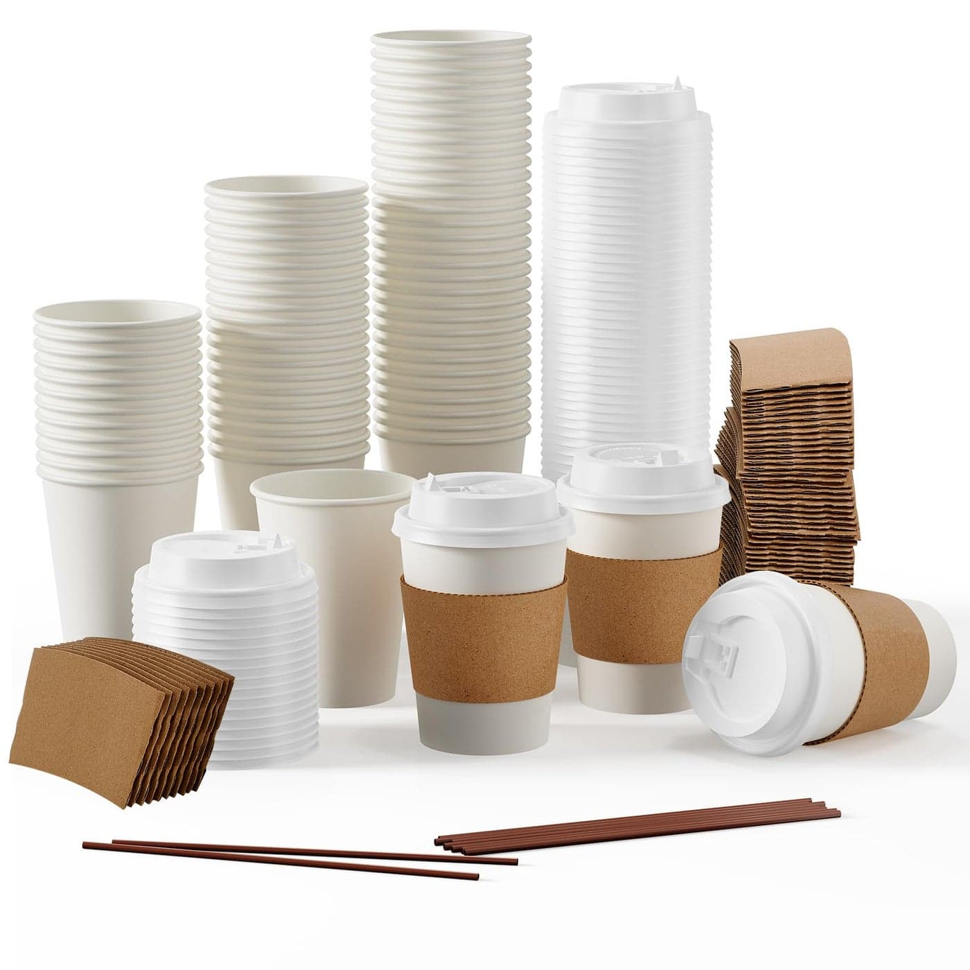 100 Pack 12 oz Paper Coffee Cups Disposable Paper Coffee Cup with Lids Sleeves and Stirrers HotCold Beverage Drinking Cup for Water Juice or Tea Suitable for Home Shops and Cafes