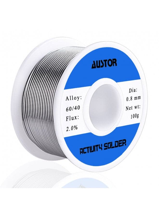 AUSTOR 60-40 Tin Lead Rosin Core Solder Wire for Electrical Soldering (100g, 0.8mm)