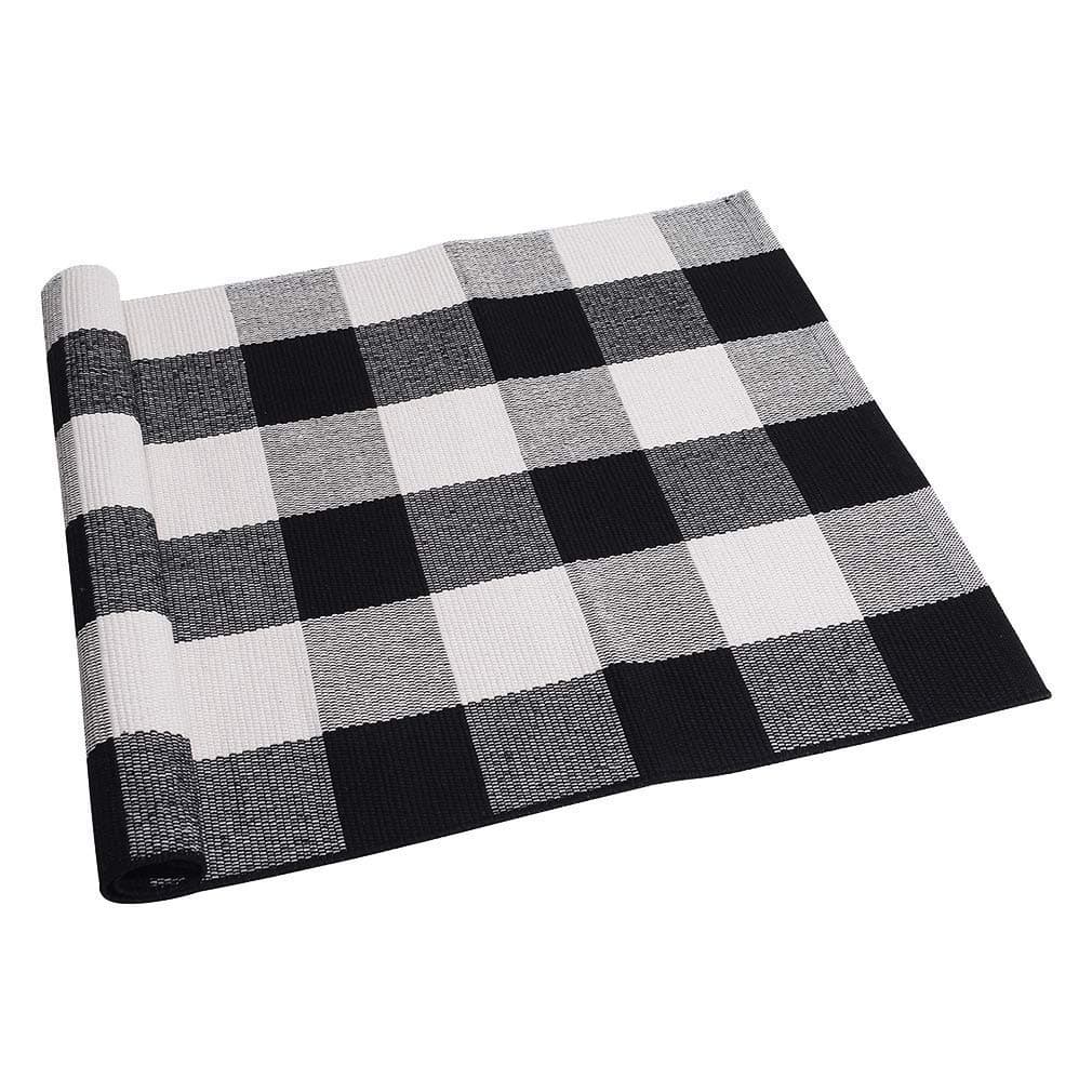 SEEKSEE Cotton Buffalo Plaid Rug 2x3 Black and White Checked Rug Washable Doormats Indoor Outdoor Rugs for Layered Front Door Mats Porch Kitchen Farmhouse Entryway